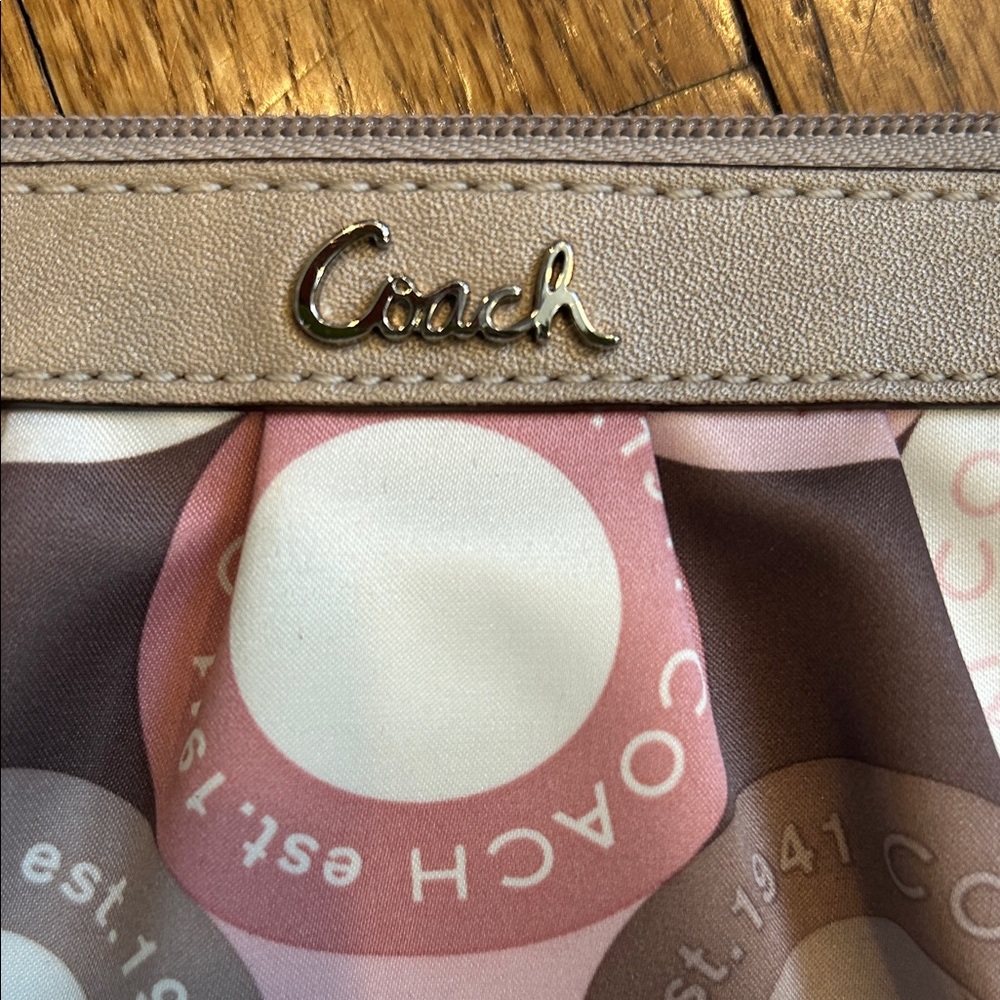 Coach Signature Y2K-Era Madison Multicolor Satin w/ Tan Leather Trim Wristlet - Picture 2 of 10